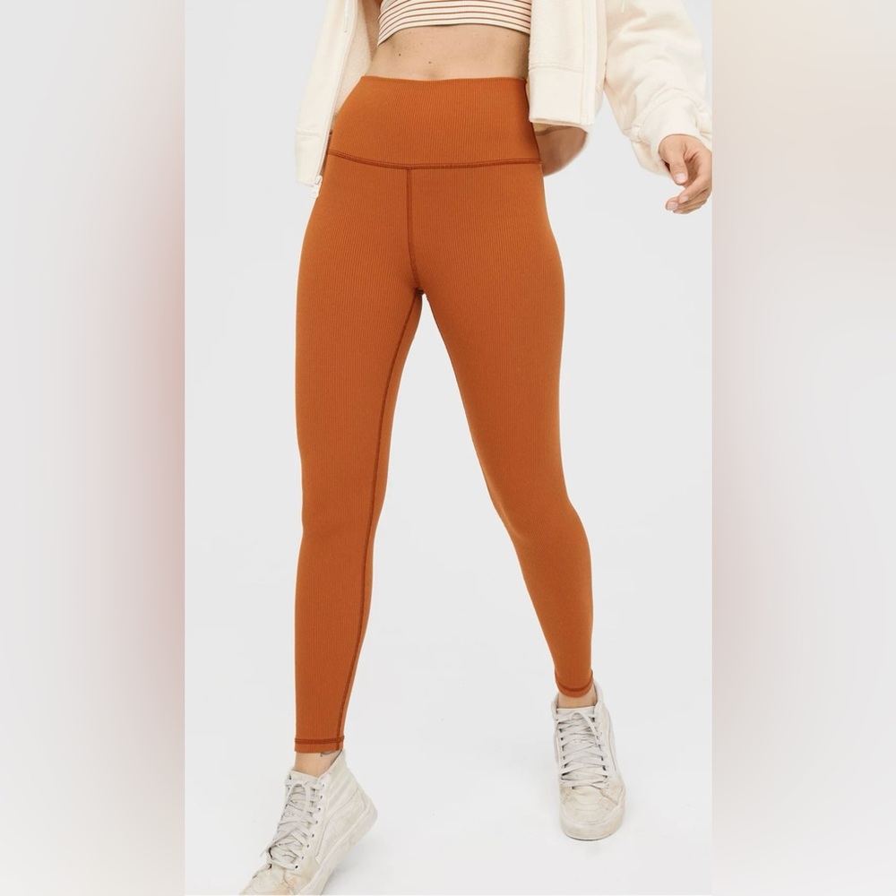 aerie Rust Orange High-Waist Ribbed Leggings